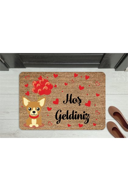 Welcome Written Dog Figurine Doormat – Decorative Non-Slip Base