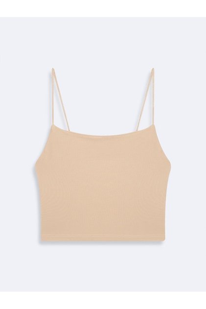 Thin Strap Basic Crop Beige Tank Top