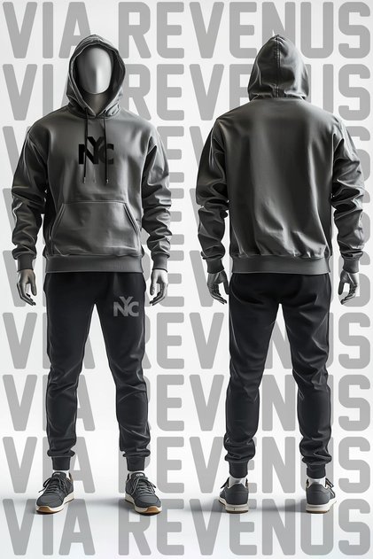 Nyc Printed 3-Thread Fleece-Lined Hooded Tracksuit Set