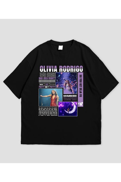 Olivia Rodrigo Printed Black Oversize T-Shirt Unisex 100% Cotton Crew Neck T-Shirt