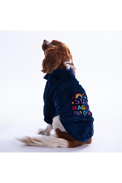 Lacivert Jaipur Magic Nakışlı Yumuşak Kedi Köpek Ceketi Kedi Köpek Elbisesi Kedi Köpek Kıyafeti