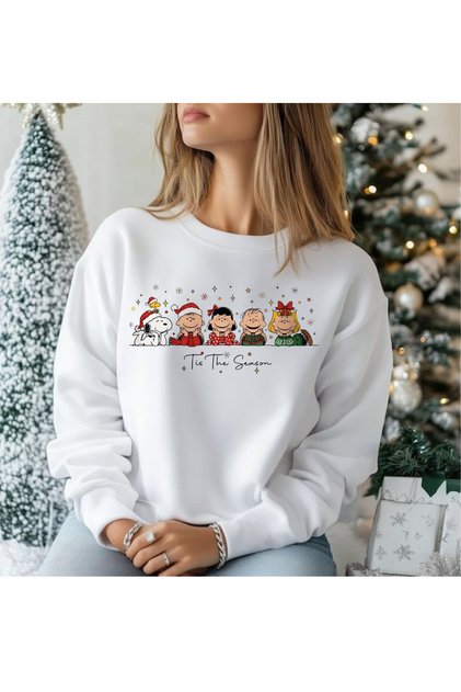 New Year - New Year's Eve Snoopy Printed Crew Neck 3-Thread Sweatshirt