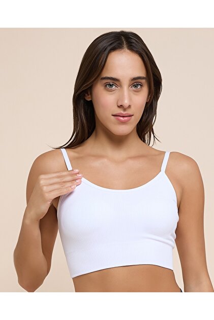 Women'S White Ribbed Padded Sports Bra