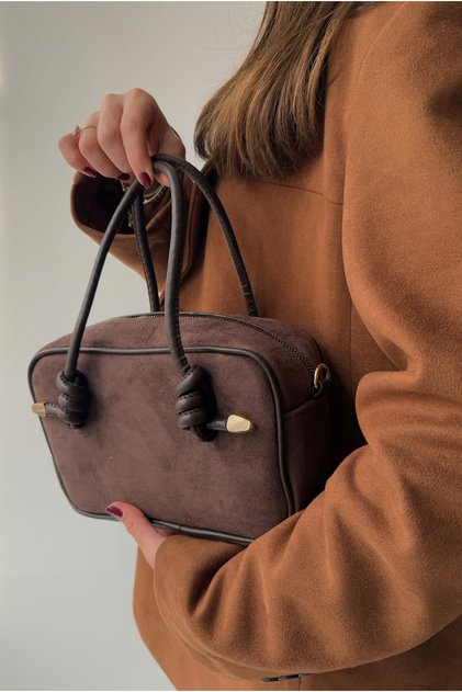 Women's Hand and Shoulder Bag Dark Brown Suede