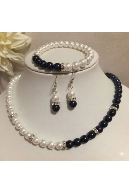 3-Piece Stone Pearl Women's Detailed Jewelry Set Earrings Bracelet Necklace