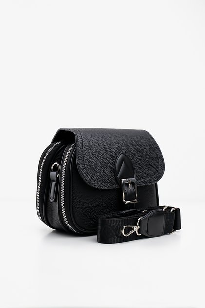 Women's Black 4-Compartment Medium Size Cross-Column Strap Shoulder Bag