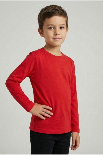 Children's Red Cotton Crew Neck Long Sleeve Basic T-Shirt April 23 October 29 Show T-Shirt