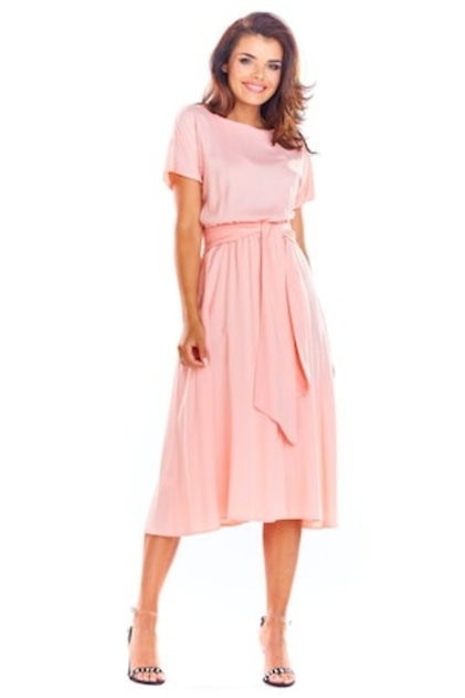 - Rochie midi cu mânecă scurtă, viscoză, galben A296, roz