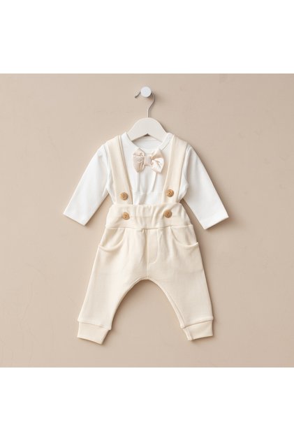 Newborn Baby Boy Cotton Salopet Set Mevlüt Special Day 2-Piece Bow Tie Bodysuit Suspender Pants Set