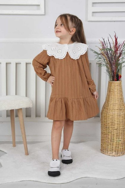 Girl's Collar Lace Detailed Dress