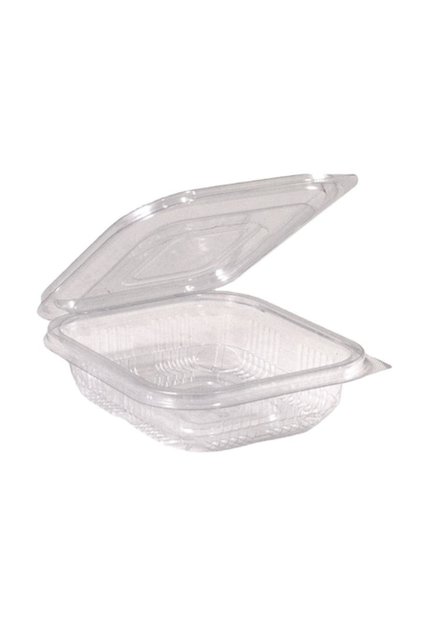 Set de 100 recipiente transparente din PET cu capac atașat, 150 ml