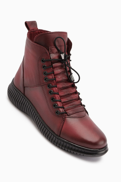 Jina Genuine Leather Burgundy Lace-Up Women's Boots