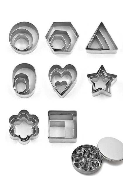 Mini Shapes Cutters Set of 24 — 8 Shapes in 3 Sizes for Cookies & Cake Decoration