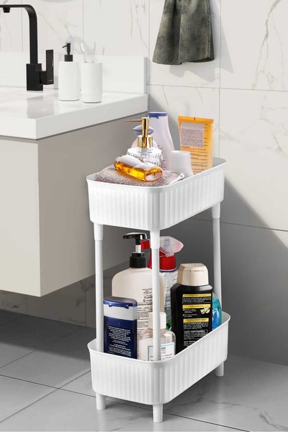 White 2-Tier Organizer Kitchen Shelf Bathroom Shelf, Dolap Countertop Under-Sink Detergent Holder