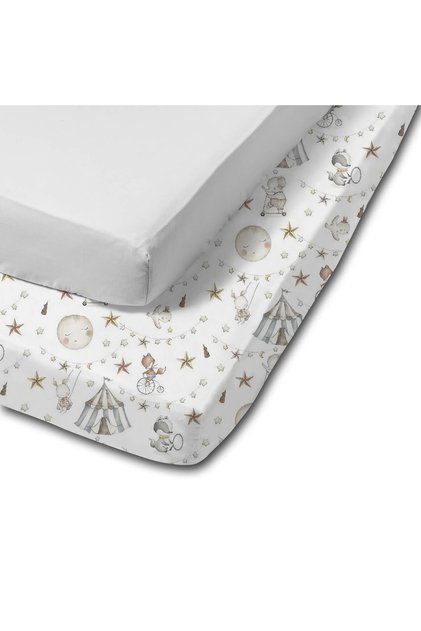 Set 2 cearceafuri din bumbac cu elastic roata pentru patut 120x60 cm Grey Circus