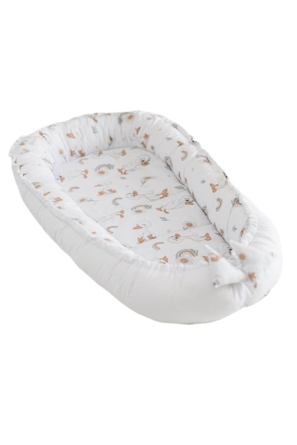 Cosulet patut bebe tip babynest din bumbac 90x50 cm, cu doua fete Ducky, alb