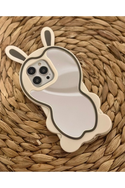 iPhone 14 Pro Max (6.7 Inch) Compatible Soft Dough Silicone Case with Rabbit Ear Detail and Wide Mirror