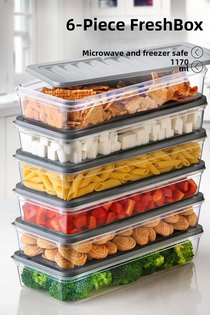 Set 6 recipiente de depozitare Freshbox, 1170 ml, compatibile cu microunde și congelator