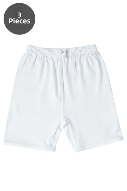 White Ribbed 100% Cotton Girls' Shorts - Pack of 3 441