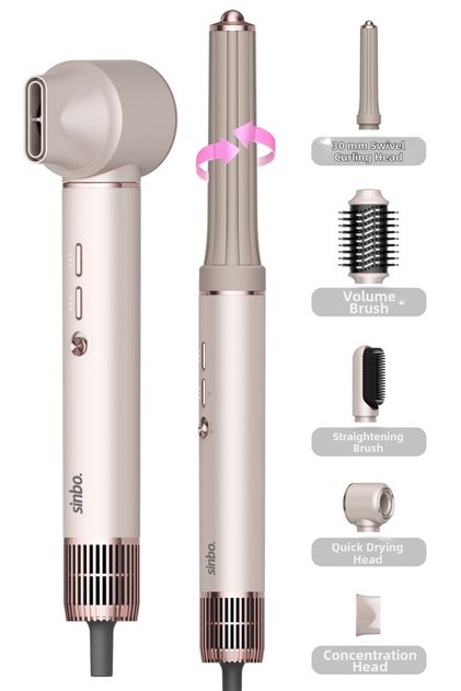 Pro Airwrap Compact Long Multi-Styler, Air Blowing 5in1 Hair Styler Bldc Shd-1729 Shiny Rose