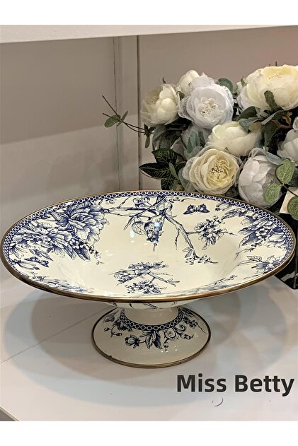 Blue Life Enameled Standing Fruit Bowl 30 cm