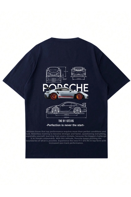 Unisex Porsche Gt3 Printed Crew Neck Oversize Tshirt
