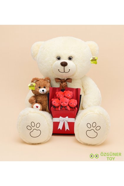 Love-Filled Gift Set – 120 cm Giant Plush Bear, 25 cm Plush Teddy Bear and Plush Bouquet
