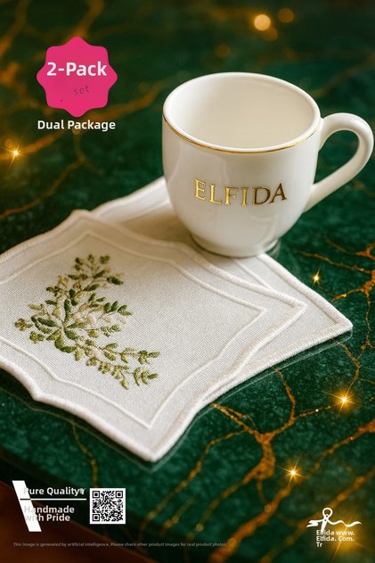 2 Pieces Coffee Presentation Napkins Green Ivy Cocktail Coffee Coasters Linen Mini Supla