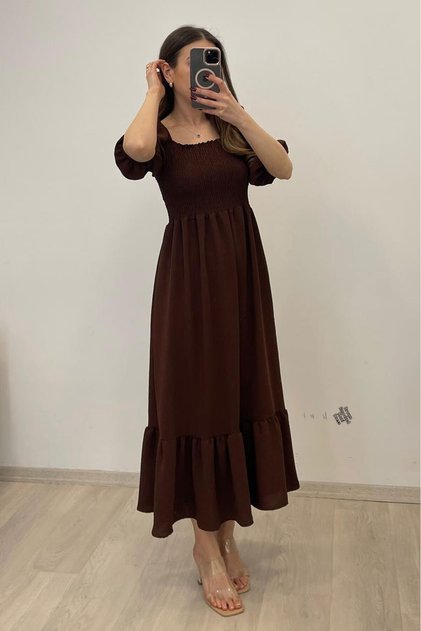 Rochie lungă Gipeli cu mânecă scurtă pentru damă