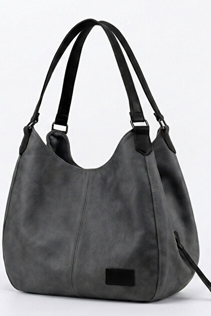 Myra Women's Smoky Anthracite Gray PU Leather Daily Shoulder Bag Soft Tote Handbag