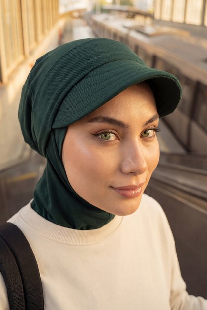 غطاء رأس للحجاب مع حاجب قابل للإزالة، أخضر، B-82