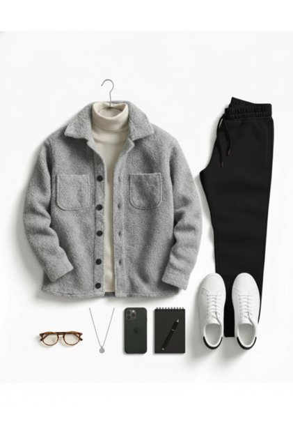 Gray Men's Set Bottom Top Shirt Tracksuit Long Sleeve Bottom Top Set