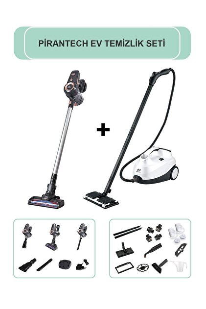 PiranTech ES92 Şarjlı Dikey Süpürge / CB-107C Buharlı Temizlik