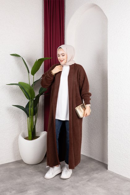 Women's Shawl Collar Oversized Knitwear and Bearded Furry Cardigan