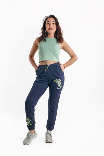 Women's Navy Blue Floral Printed Sweatpants (with Plus Size Options)