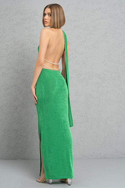 Kikiriki Kelly Green Halter Maxi Dress with Back Detail- Trendyol