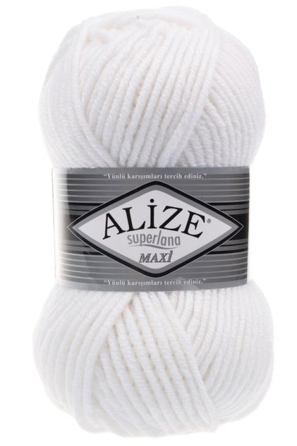 Ață de tricotat manuală Superlana Maxi Gros 055 Alb