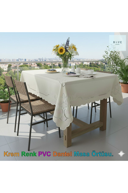 Masa Örtüsü Pvc Dantel Görünümlü Kaymaz Sıvı Geçirmez Deliksiz Mutfak MEİWA EMİLY KREM