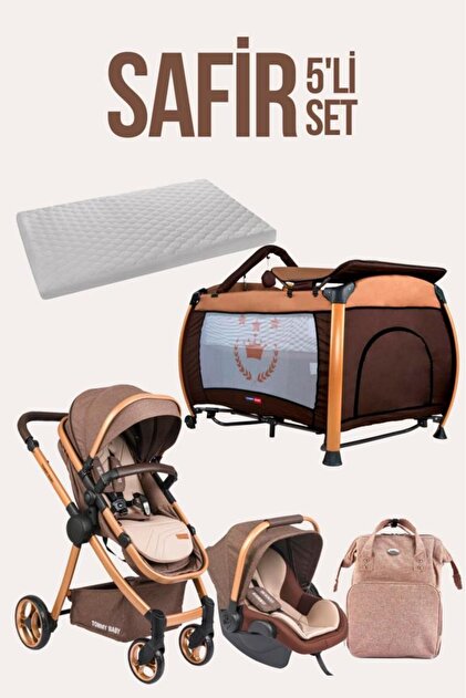 Tommybaby Safir 5'li Set Bebek Arabası Oyun Parkı Çanta Yatak