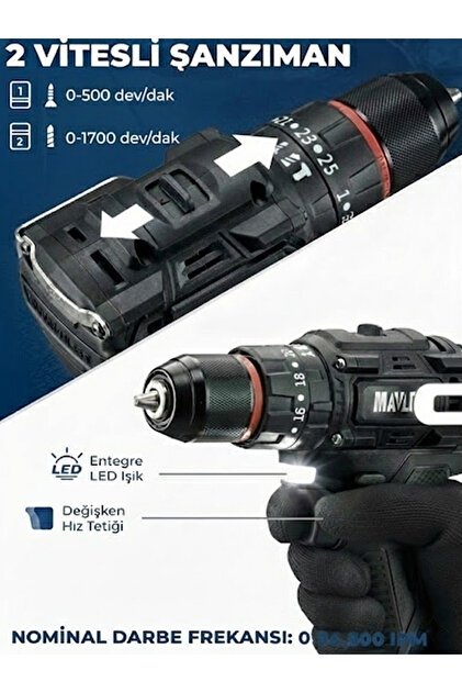 MAVLET 21V Kömürsüz Motor Çift Akü Çelik Mandren 65 Nm Tork