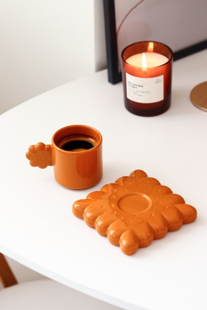 Biscuit Caramel Plated 100 ml Handmade Ceramic Cup
