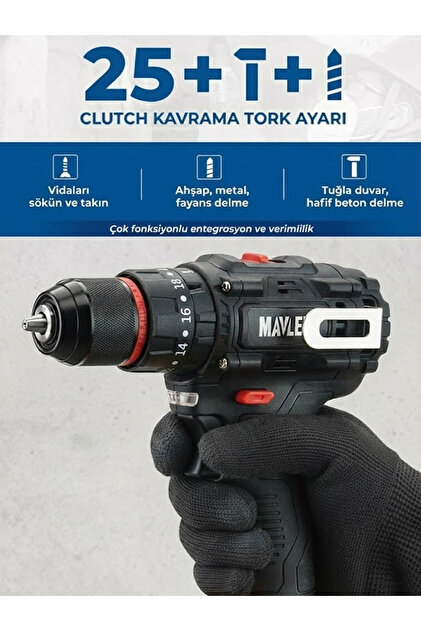 MAVLET 21V Kömürsüz Motor Çift Akü Çelik Mandren 65 Nm Tork