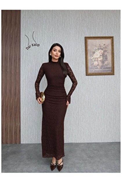 Afiş Butik White Madonna Collar Lace Long Dress- Trendyol