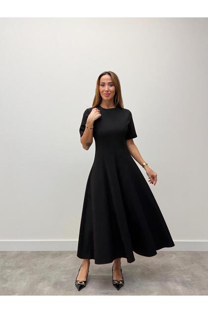 flare maxi dress with sleeves Women Black Square Neck Flared Sleeves Embroidered Net Maxi Fit & Flar main image 1