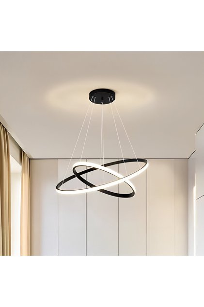 Lustra LED suspendata RICCI 25W, 2 Cercuri, lumina Rece/Calda/Neutra, Negru, Inaltime Reglabila