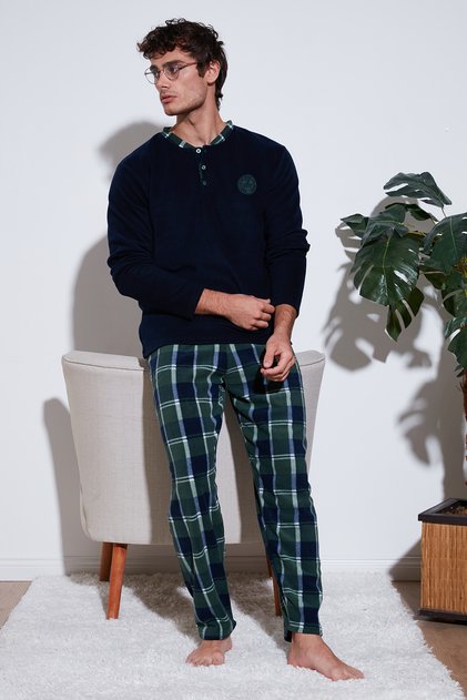 Ekose Regular Fit Bisiklet Yaka Kışlık Polar Pijama Takımı Erkek PİJAMA TAKIMI 609610013W4