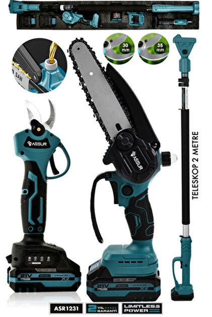 Germany Style GRM 99880 Çift Akülü 2 Li Set Şarjlı Ağaç Dal Kesme