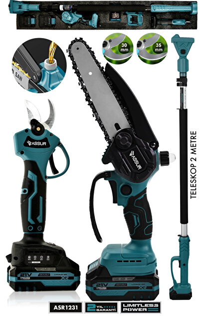KMK3形態Blu-ray付セット KİMMEER PLUS 3'lü Set 21V Çift Akülü Teleskopik Kollu Bağ Makası