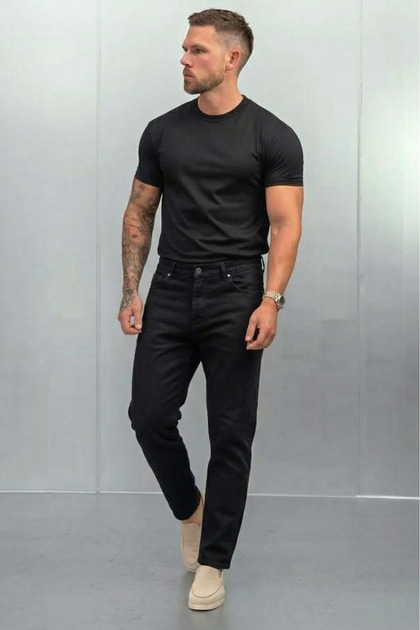 Men's Boyfriend Fit Black Denim Jean Pants Bf-045