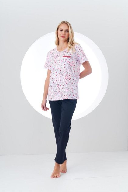 Women's Patterned Front Buttoned Short Sleeve Pajamas Set